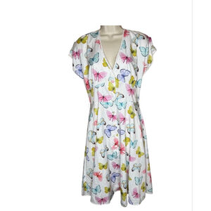 Women's Unique Vintage Butterfly Print Wrap Dress 5X White Multicolor